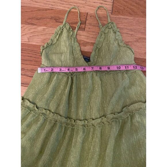 Wild Fable womens green shimmer ruffled v-neck layered peasant short sun dress S - Picture 4 of 8